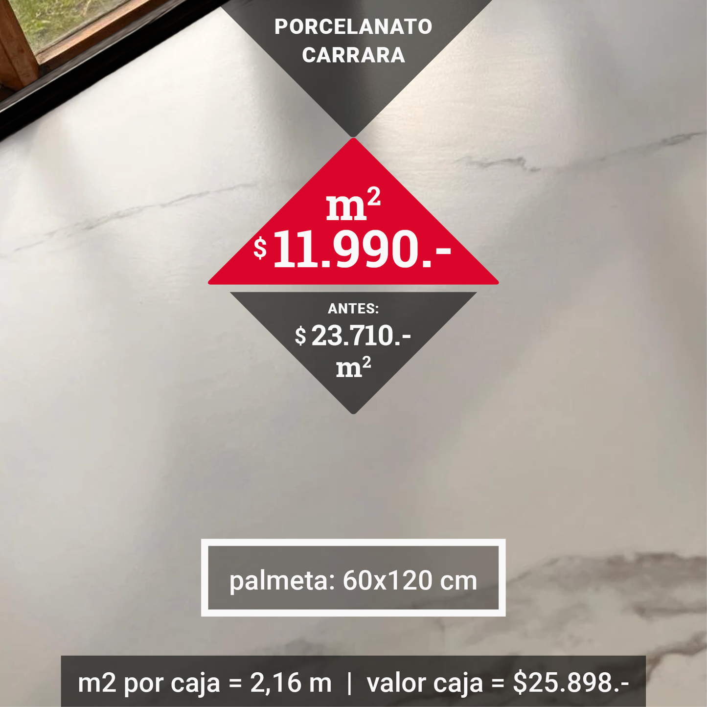 PORCELANATO 60X120 CARRARA A $11.990 m2