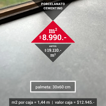 PORCELANATO  CEMENTINO GREY 30X60 $8.990 m2